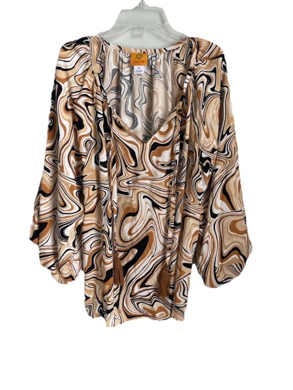 Ruby Rd Orange Groovy Balloon Sleeve Top with Tassels Boho